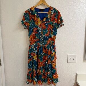 Duro Olowu For JCP Women's Size M Colorful Bohemian Summer Floral Ruffle Dress